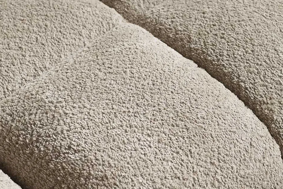 Moderner Hocker CLOUD 100cm champagner greige Bouclé Federkern Fußhocker Sitzhocker