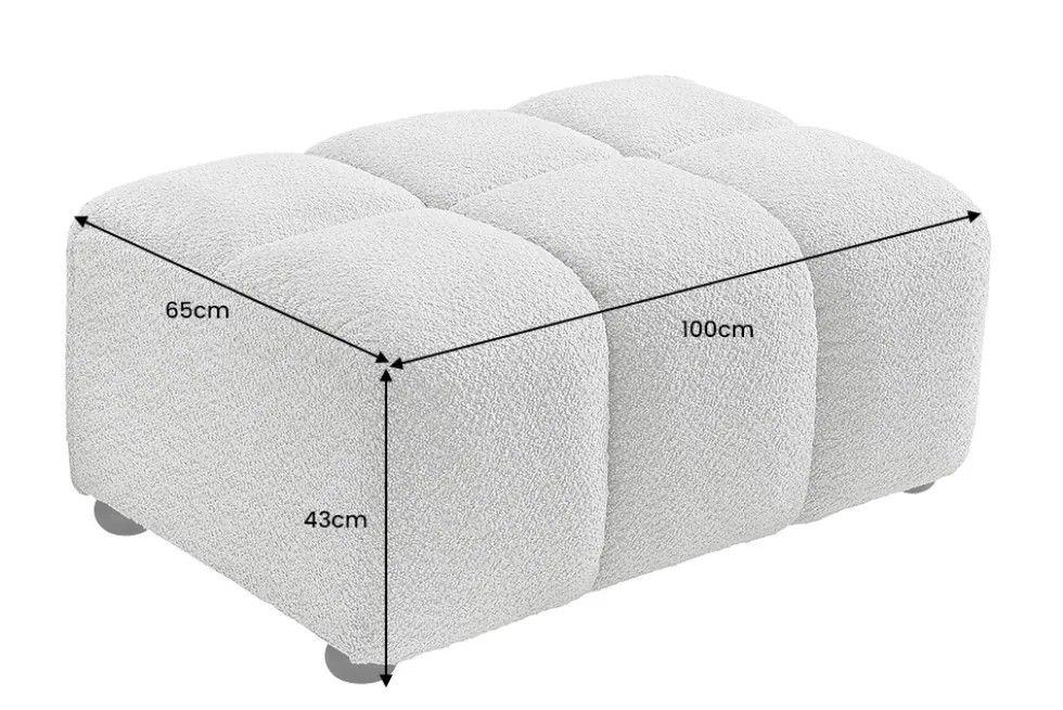 Moderner Hocker CLOUD 100cm grau Bouclé Federkern Fußhocker Sitzhocker