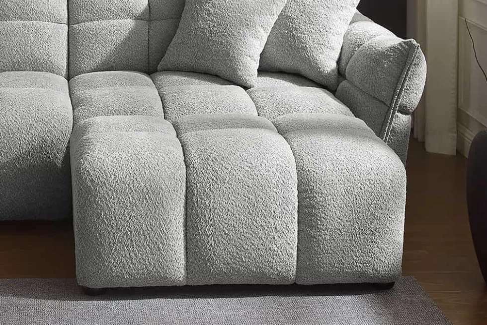 Moderner Hocker CLOUD 100cm grau Bouclé Federkern Fußhocker Sitzhocker