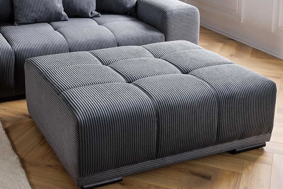 Moderner Hocker ELEGANCIA 110cm anthrazit Cord Fußhocker Sitzhocker