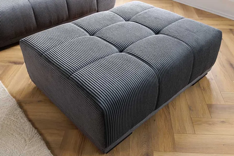 Moderner Hocker ELEGANCIA 110cm anthrazit Cord Fußhocker Sitzhocker