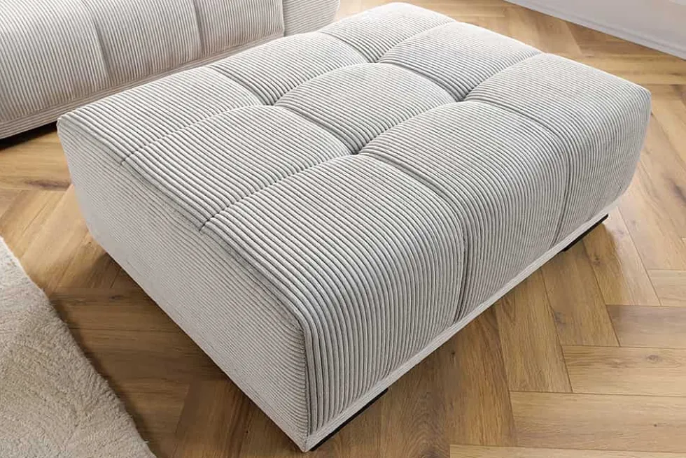 Moderner Hocker ELEGANCIA 110cm champagner beige Cord Fußhocker Sitzhocker