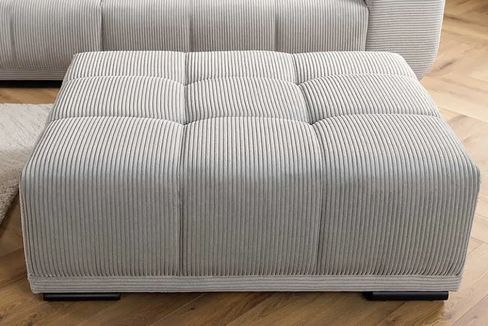Moderner Hocker ELEGANCIA 110cm champagner beige Cord Fußhocker Sitzhocker