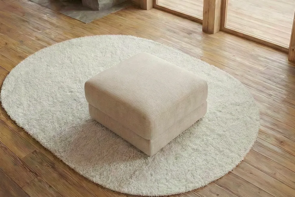 Moderner Hocker LOFT 75cm champagner beige Chenille Nosagfederung Taschenfederkern