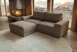 Moderner Hocker LOFT 75cm taupe Vogue Velours Samt Nosagfederung Taschenfederkern