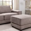 Moderner Hocker LOFT 75cm taupe Vogue Velours Samt Nosagfederung Taschenfederkern
