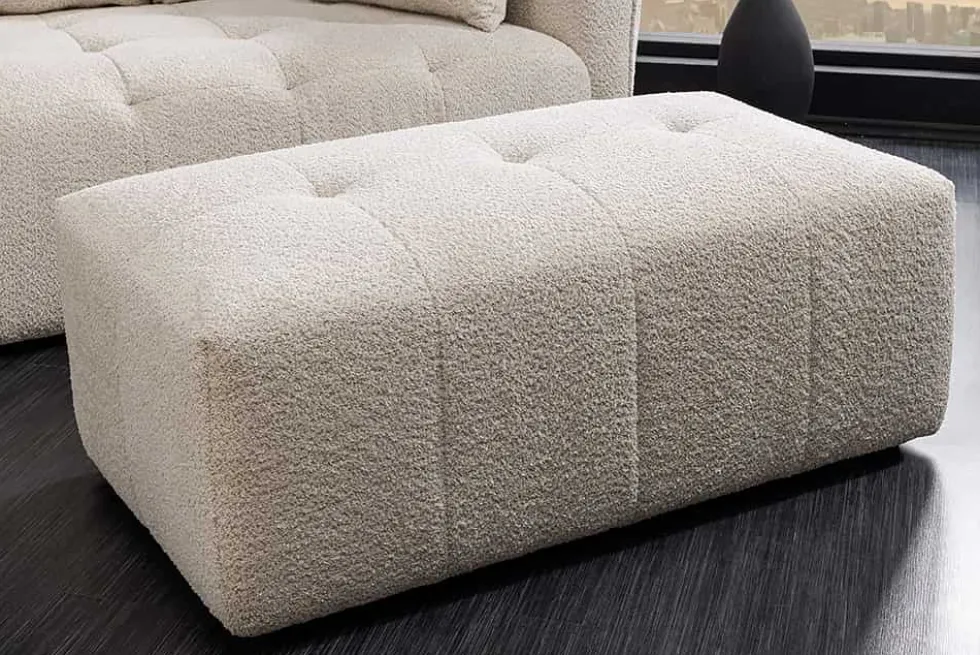 Moderner Hocker ROYAL 120cm champagner beige Bouclé Federkern Sitzhocker