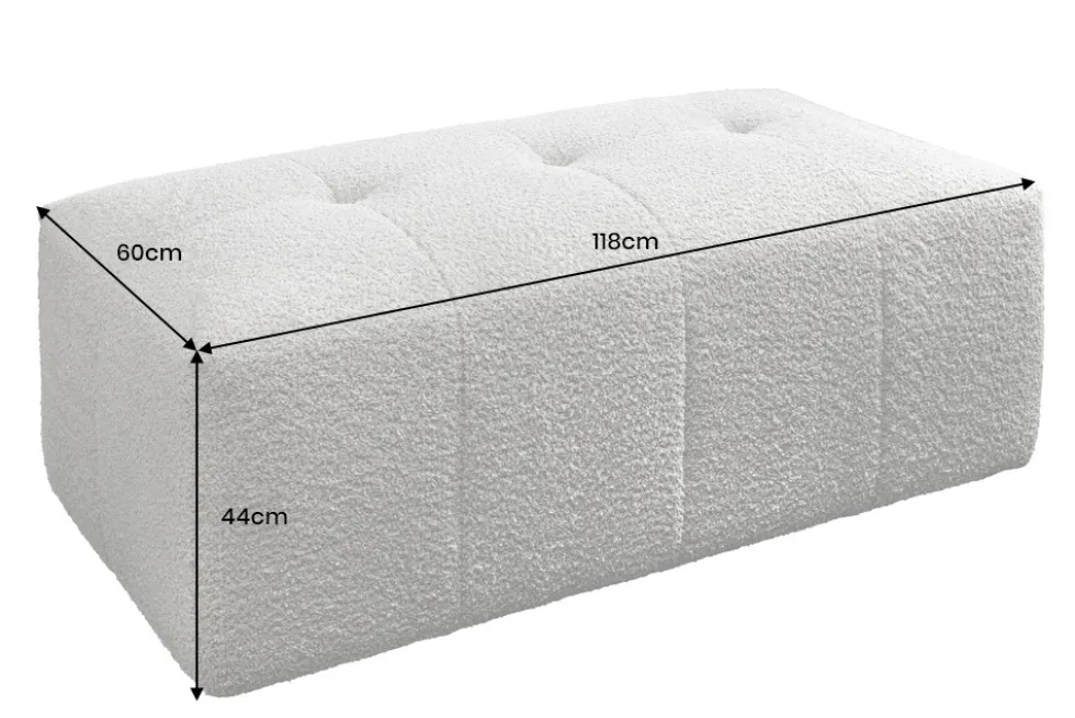 Moderner Hocker ROYAL 120cm grau Bouclé Federkern Sitzhocker Fußhocker
