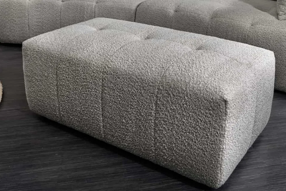 Moderner Hocker ROYAL 120cm grau Bouclé Federkern Sitzhocker Fußhocker