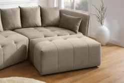 Moderner Hocker ROYAL 120cm greige Veloursstoff Federkern Sitzhocker