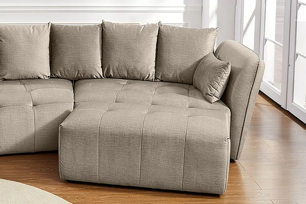 Moderner Hocker ROYAL 120cm greige Veloursstoff Federkern Sitzhocker