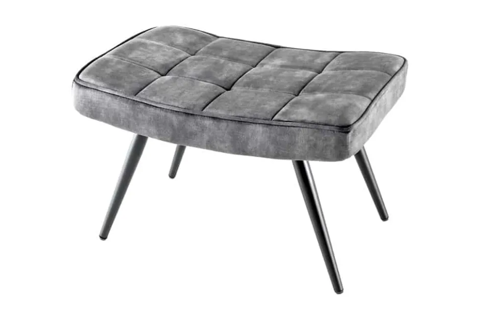 Moderner Hocker SCANDINAVIA grau Samt schwarze Metallbeine Fußhocker