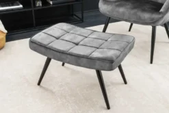 Moderner Hocker SCANDINAVIA grau Samt schwarze Metallbeine Fußhocker
