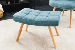 Moderner Hocker SCANDINAVIA blau Strukturstoff Massivholz-Beine Fußhocker