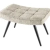 Moderner Hocker SCANDINAVIA champagner greige Bouclé schwarze Metallbeine Fußhocker