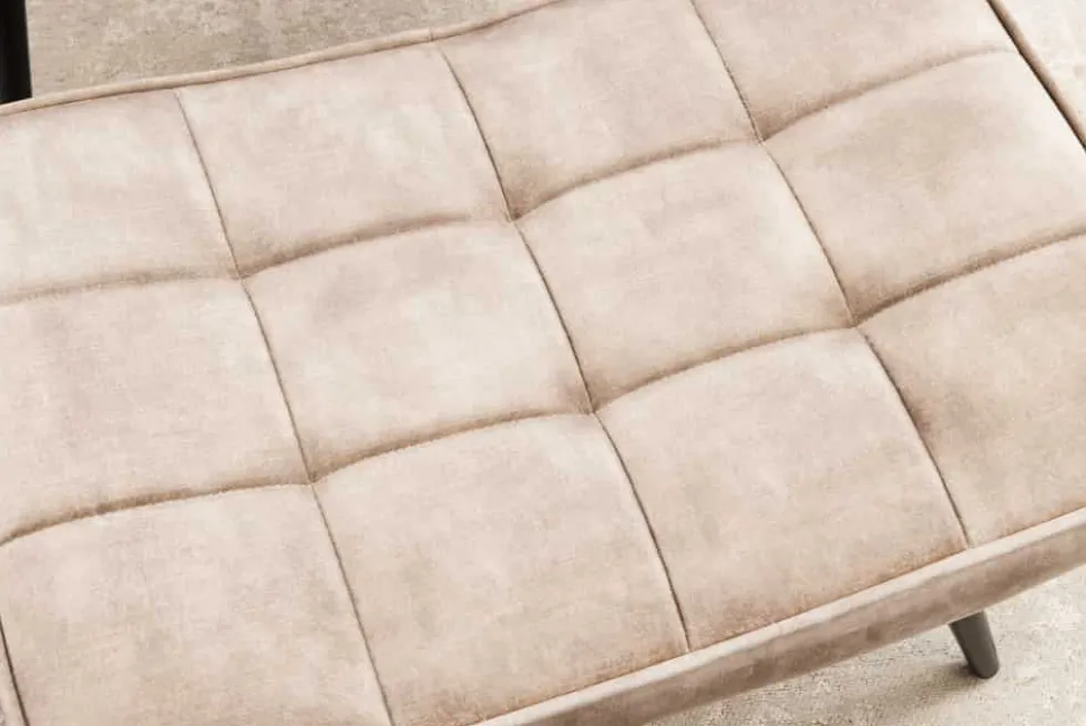 Moderner Hocker SCANDINAVIA champagner beige Samt schwarze Metallbeine Fußhocker
