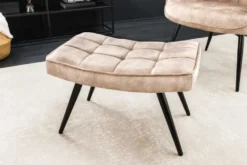 Moderner Hocker SCANDINAVIA champagner beige Samt schwarze Metallbeine Fußhocker