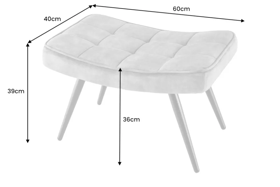 Moderner Hocker SCANDINAVIA champagner beige Samt schwarze Metallbeine Fußhocker