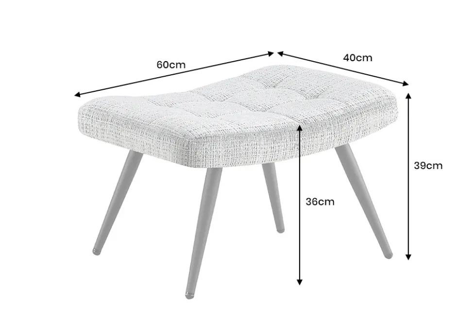 Moderner Hocker SCANDINAVIA champagner Chenille Cremona Metallbeine Fußhocker