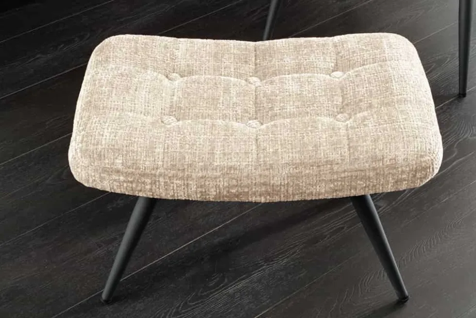 Moderner Hocker SCANDINAVIA champagner Chenille Cremona Metallbeine Fußhocker