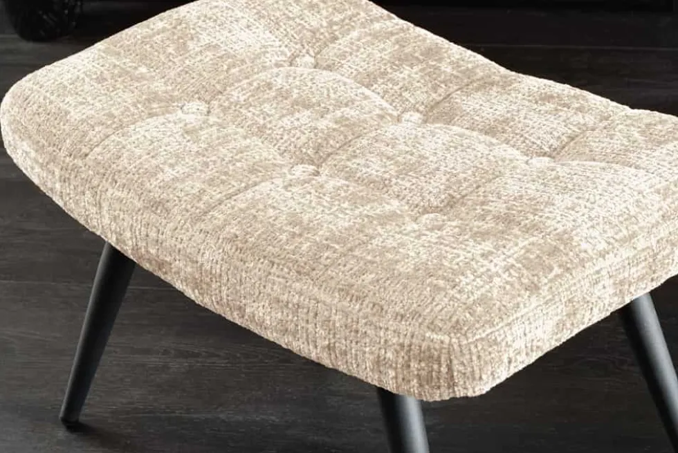 Moderner Hocker SCANDINAVIA champagner Chenille Cremona Metallbeine Fußhocker