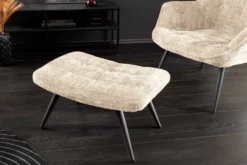 Moderner Hocker SCANDINAVIA champagner Chenille Cremona Metallbeine Fußhocker