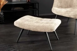 Moderner Hocker SCANDINAVIA champagner Chenille Cremona Metallbeine Fußhocker