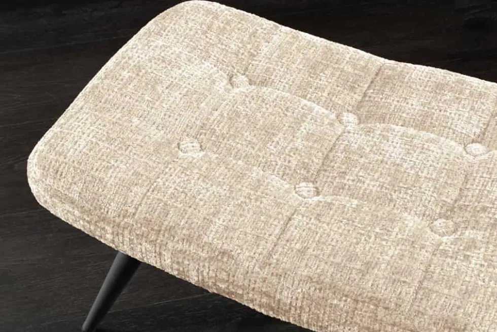 Moderner Hocker SCANDINAVIA champagner Chenille Cremona Metallbeine Fußhocker