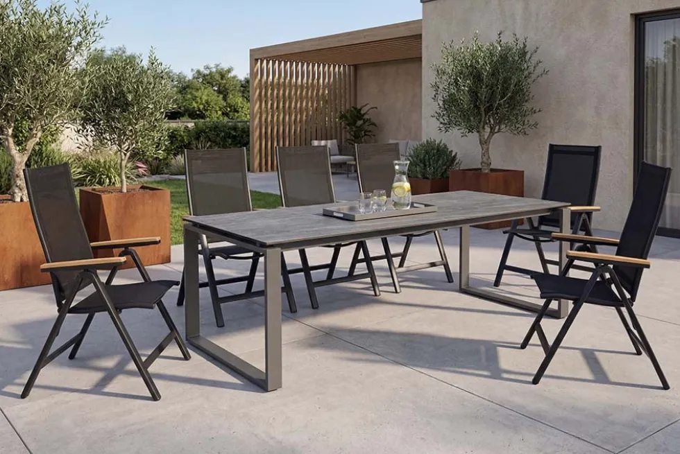 Moderner In- und Outdoor Esstisch FLOATING 210cm anthrazit Keramik Gartentisch wetterfest