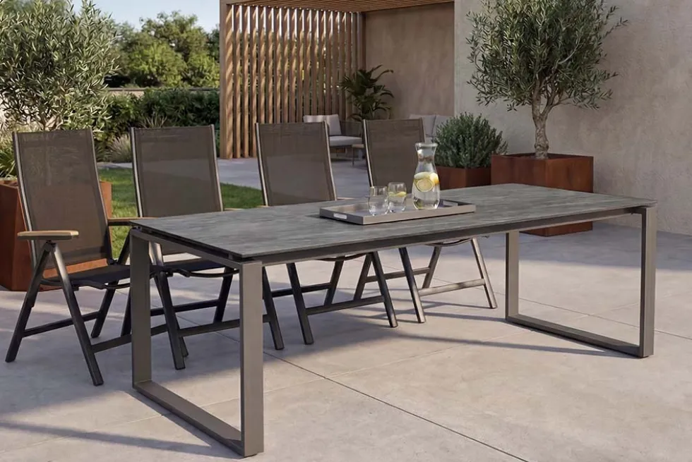 Moderner In- und Outdoor Esstisch FLOATING 210cm anthrazit Keramik Gartentisch wetterfest