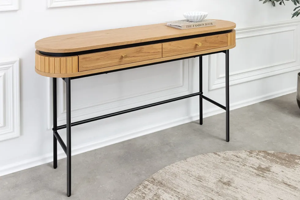 Moderner Konsolentisch ATELIER 120cm natur Eiche schwarz mit Schublade