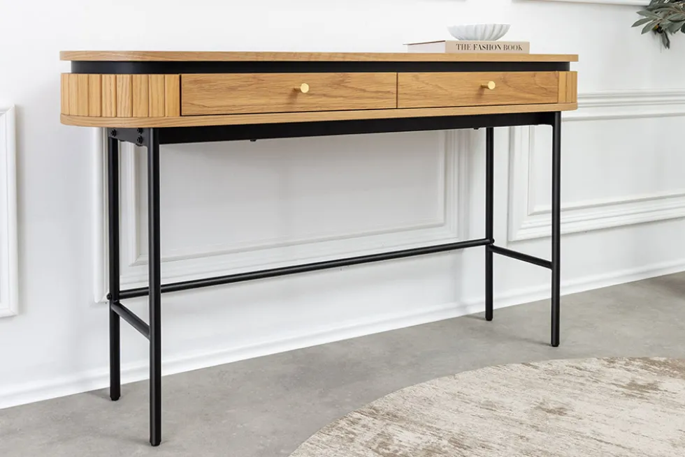 Moderner Konsolentisch ATELIER 120cm natur Eiche schwarz mit Schublade