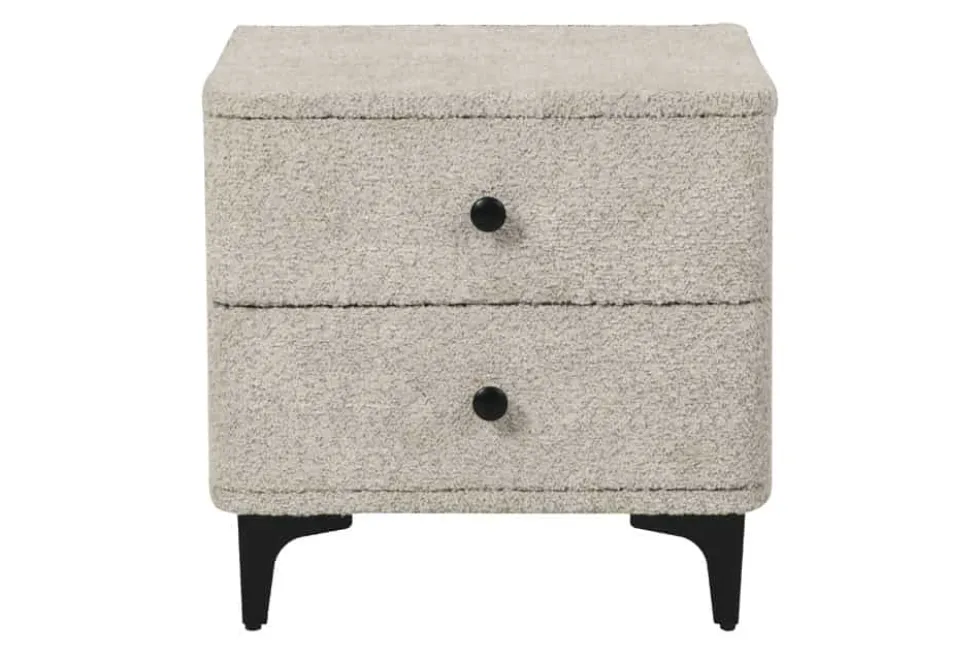Moderner Nachttisch ART DECO 45cm greige Bouclé mit Schubladen schwarz Metall