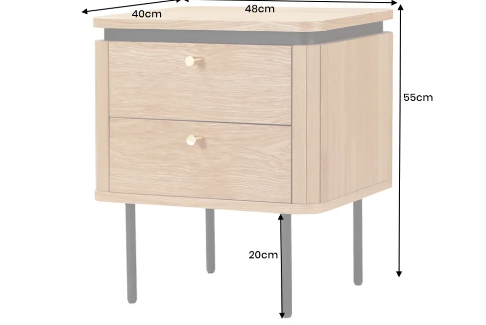 Moderner Nachttisch ATELIER 55cm Eiche Beistelltisch mit Schubladen