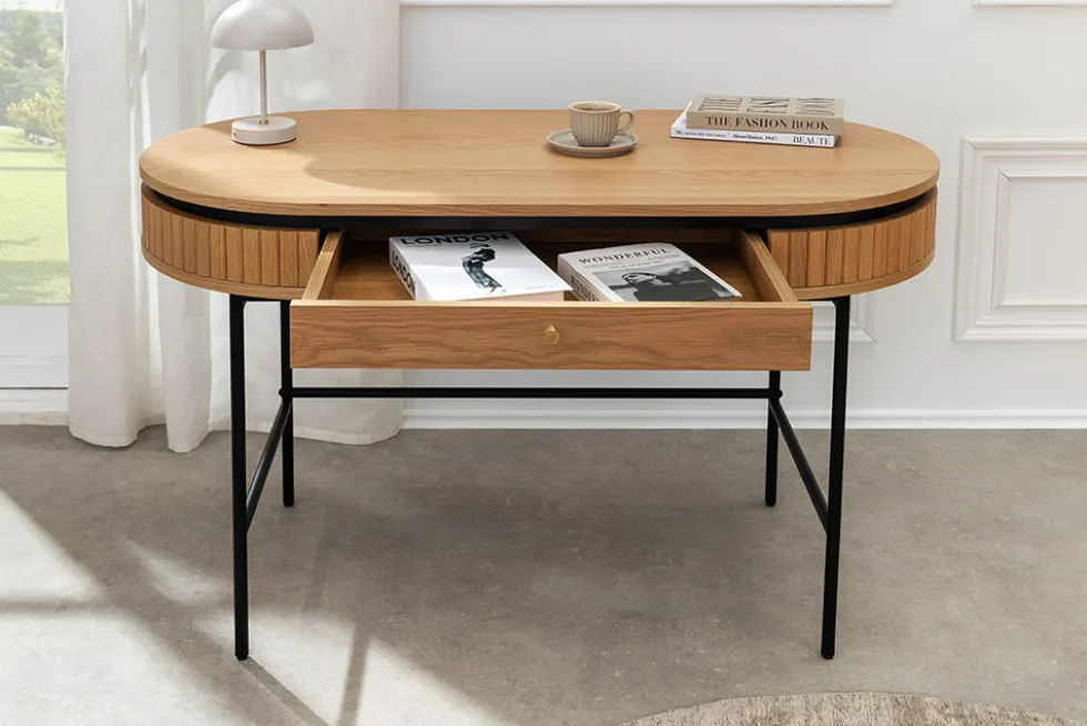Moderner Schreibtisch ATELIER 120cm natur Eiche Konsolentisch schwarz mit Schublade