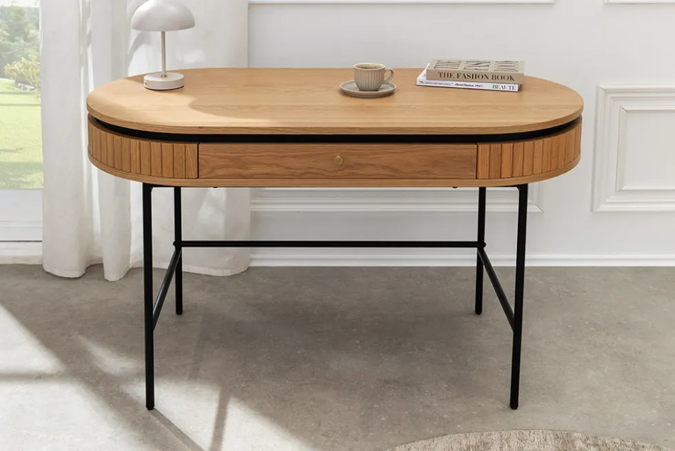 Moderner Schreibtisch ATELIER 120cm natur Eiche Konsolentisch schwarz mit Schublade