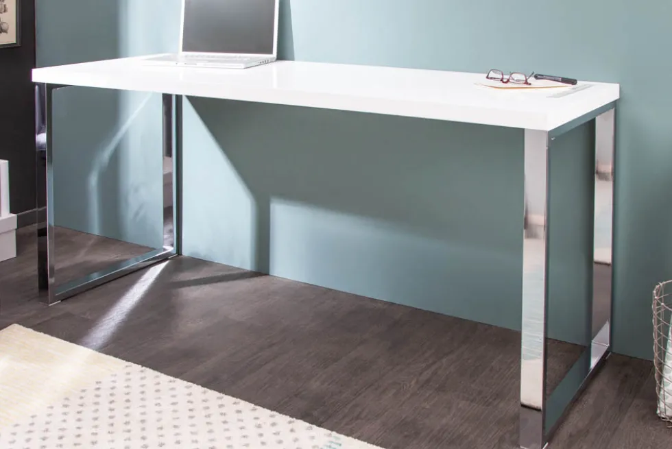 Moderner Schreibtisch WHITE DESK 160cm weiß Hochglanz Bürotisch