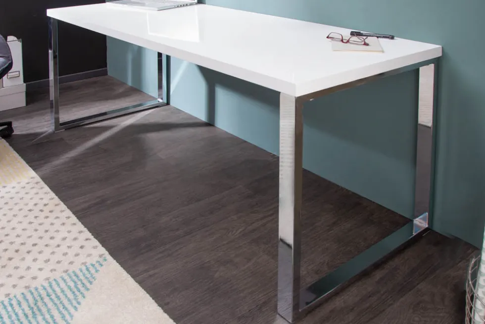 Moderner Schreibtisch WHITE DESK 160cm weiß Hochglanz Bürotisch
