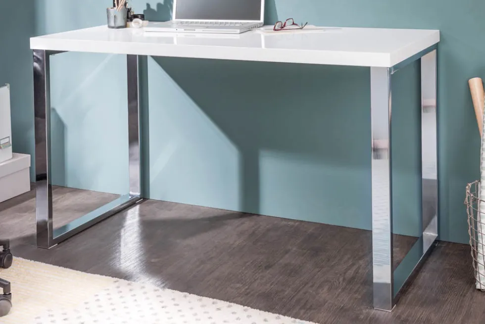 Moderner Schreibtisch WHITE DESK 120cm weiß Hochglanz Bürotisch