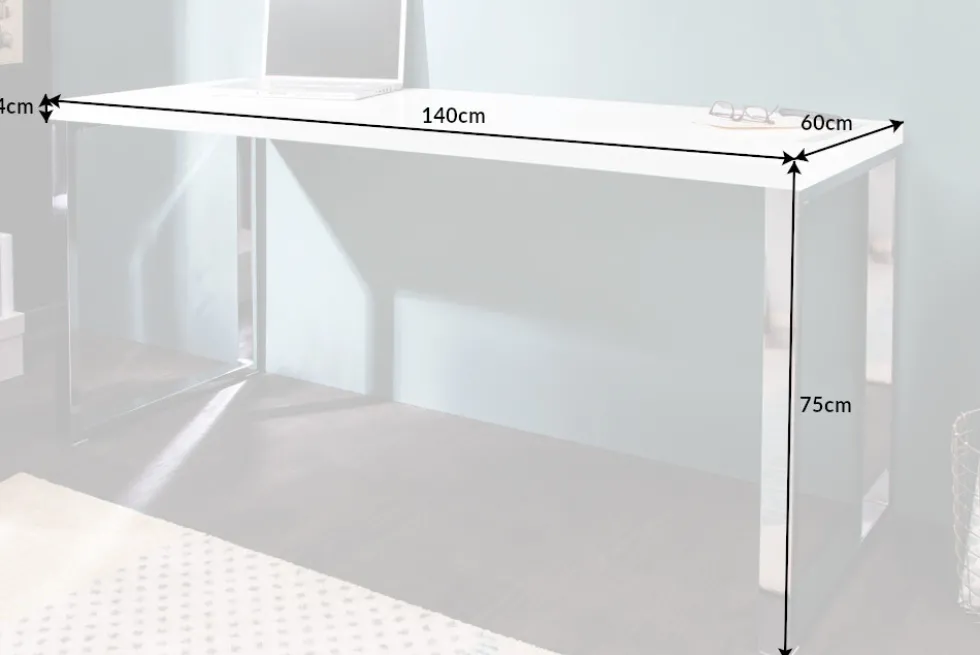 Moderner Schreibtisch WHITE DESK 140cm weiß Hochglanz Bürotisch