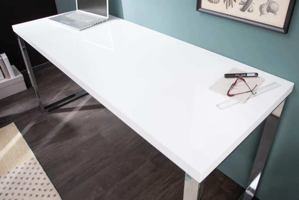 Moderner Schreibtisch WHITE DESK 140cm weiß Hochglanz Bürotisch