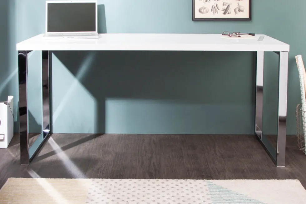 Moderner Schreibtisch WHITE DESK 140cm weiß Hochglanz Bürotisch
