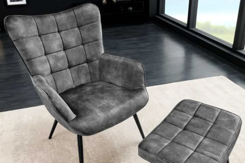 Moderner Sessel SCANDINAVIA grau Samt schwarze Metallbeine mit Armlehnen