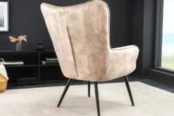 Moderner Sessel SCANDINAVIA champagner beige Samt schwarze Metallbeine mit Armlehne