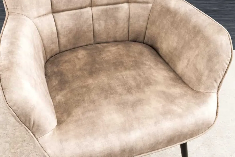 Moderner Sessel SCANDINAVIA champagner beige Samt schwarze Metallbeine mit Armlehne