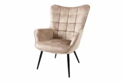Moderner Sessel SCANDINAVIA champagner beige Samt schwarze Metallbeine mit Armlehne