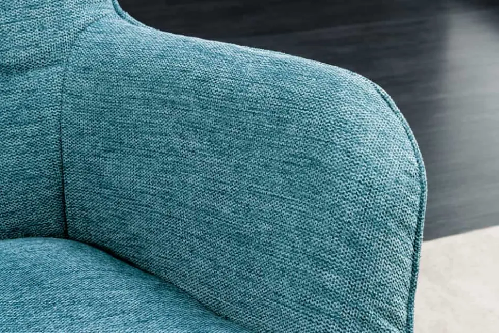 Moderner Sessel SCANDINAVIA blau Strukturstoff Massivholz-Beine mit Armlehnen