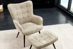 Moderner Sessel SCANDINAVIA champagner greige Bouclé mit Armlehnen