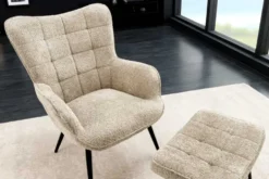 Moderner Sessel SCANDINAVIA champagner greige Bouclé mit Armlehnen