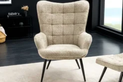 Moderner Sessel SCANDINAVIA champagner greige Bouclé mit Armlehnen
